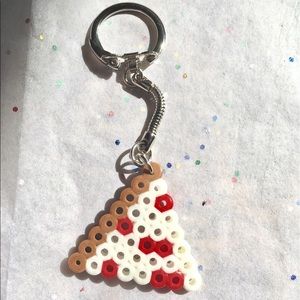 NWOT Perler Bead Pixel Pizza Slice Keychain
